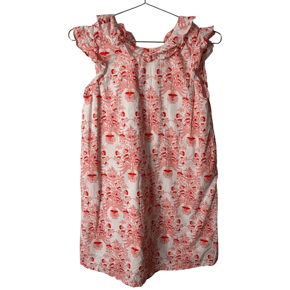 Roller Rabbit Kids Girls Red White Floral Block Print Ruffle Shift Dress Size 12